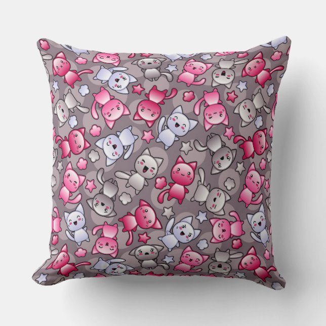patroon met schattige kawaii doodle katten kussen (Voorkant)