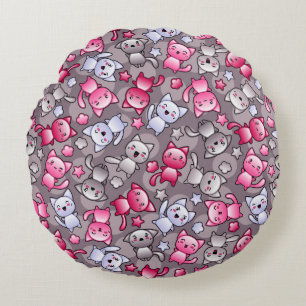 patroon met schattige kawaii doodle katten rond kussen