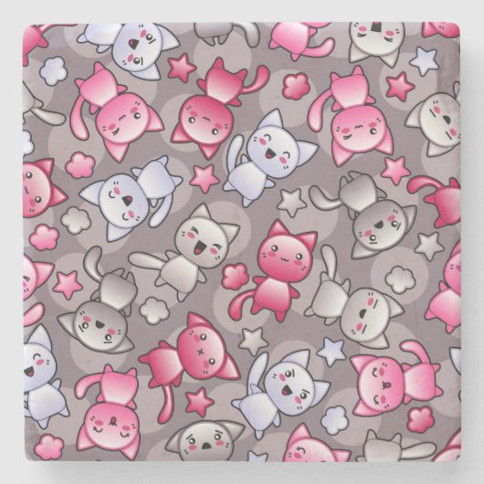 patroon met schattige kawaii doodle katten stenen onderzetter (Voorkant)