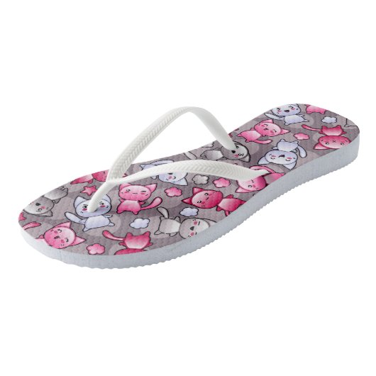patroon met schattige kawaii doodle katten teenslippers (Schuin)