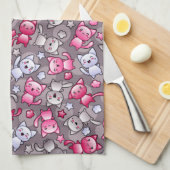 patroon met schattige kawaii doodle katten theedoek (Quarter Fold)