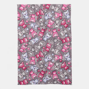 patroon met schattige kawaii doodle katten theedoek