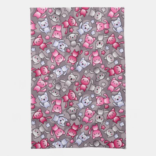 patroon met schattige kawaii doodle katten theedoek (Verticaal)