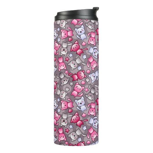 patroon met schattige kawaii doodle katten thermosbeker (Gedraaid links)