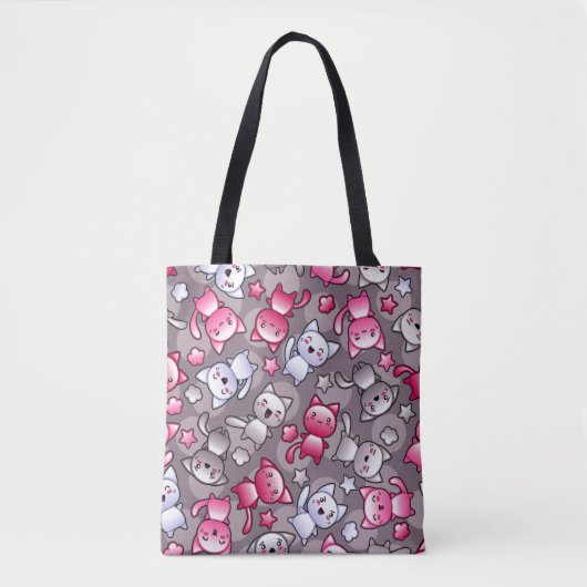 patroon met schattige kawaii doodle katten tote bag (Voorkant)