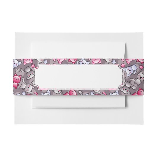 patroon met schattige kawaii doodle katten uitnodigingen wikkel (Voorkant Voorbeeld)
