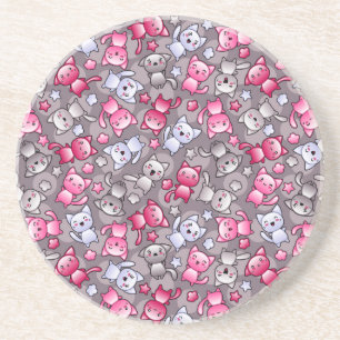 patroon met schattige kawaii doodle katten zandsteen onderzetter