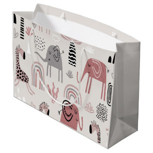 patroon met schattige olifanten en giraffen enorm groot cadeauzakje