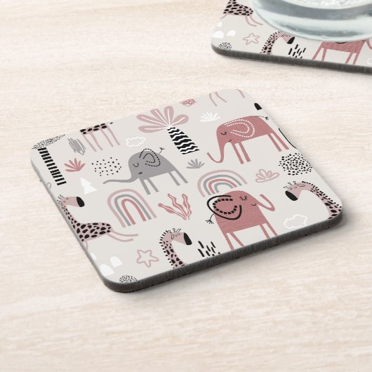 patroon met schattige olifanten en reuzengiraffes bier onderzetter (Linkerzijde)