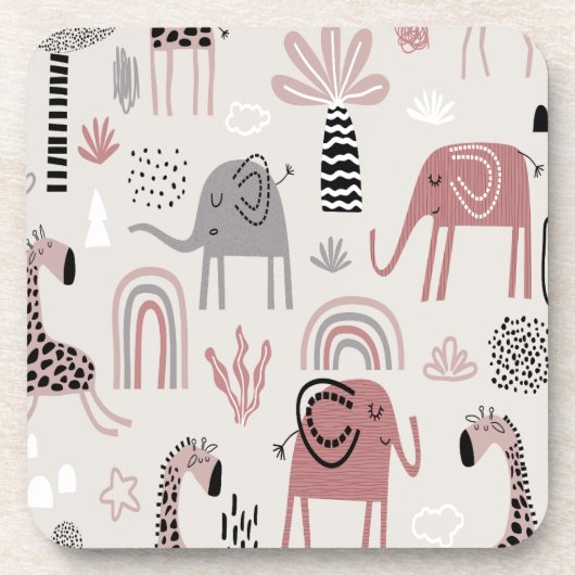 patroon met schattige olifanten en reuzengiraffes bier onderzetter (Voorkant)