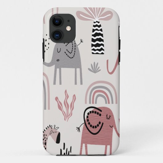 patroon met schattige olifanten en reuzengiraffes Case-Mate iPhone case (Achterkant)