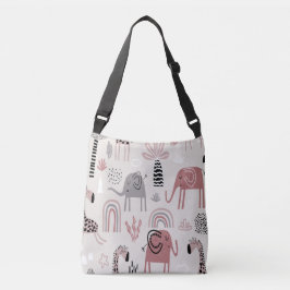 patroon met schattige olifanten en reuzengiraffes crossbody tas