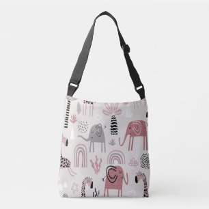 patroon met schattige olifanten en reuzengiraffes crossbody tas
