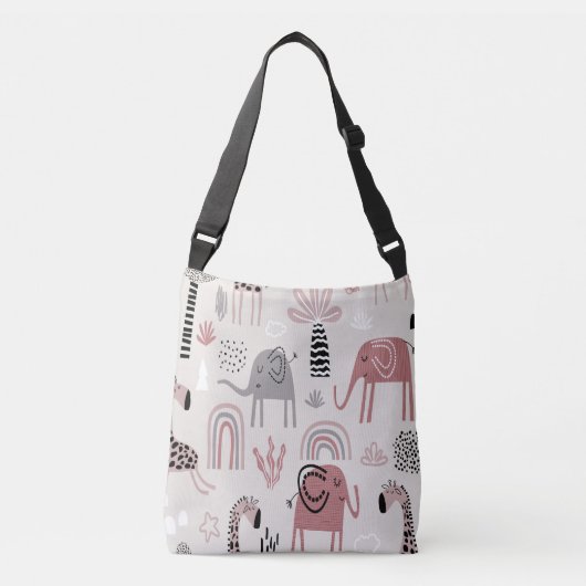 patroon met schattige olifanten en reuzengiraffes crossbody tas (Voorkant)