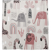 patroon met schattige olifanten en reuzengiraffes douchegordijn (Voorkant)