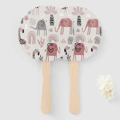 patroon met schattige olifanten en reuzengiraffes handwaaier (Voorkant en achterkant)