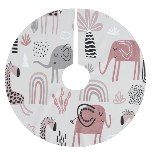 patroon met schattige olifanten en reuzengiraffes kerstboom rok (Voorkant)