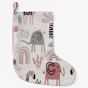 patroon met schattige olifanten en reuzengiraffes kleine kerstsok