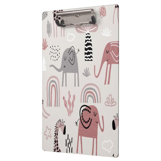 patroon met schattige olifanten en reuzengiraffes klembord (Links)
