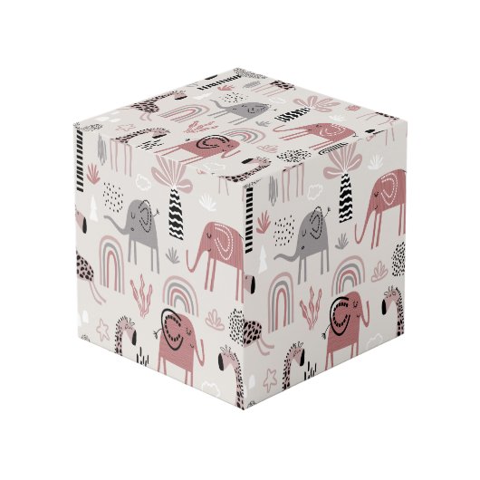 patroon met schattige olifanten en reuzengiraffes kubus (Voorkant hoekig)
