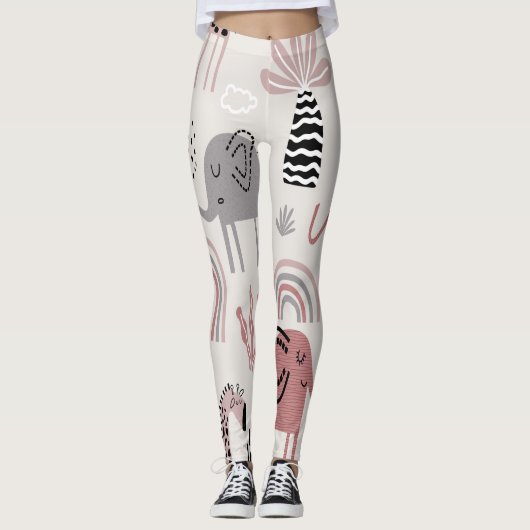 patroon met schattige olifanten en reuzengiraffes leggings (Voorkant)