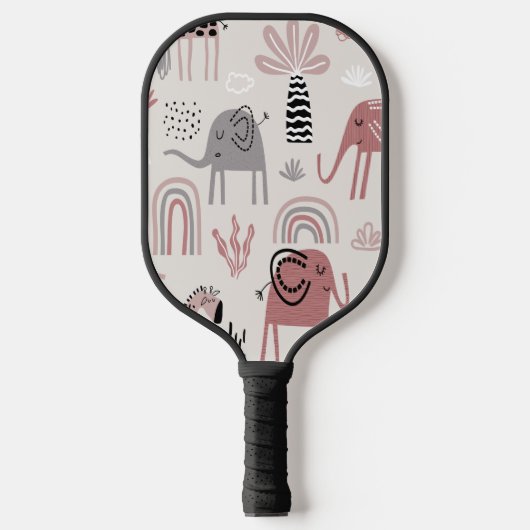 patroon met schattige olifanten en reuzengiraffes pickleball paddle (Voorkant)