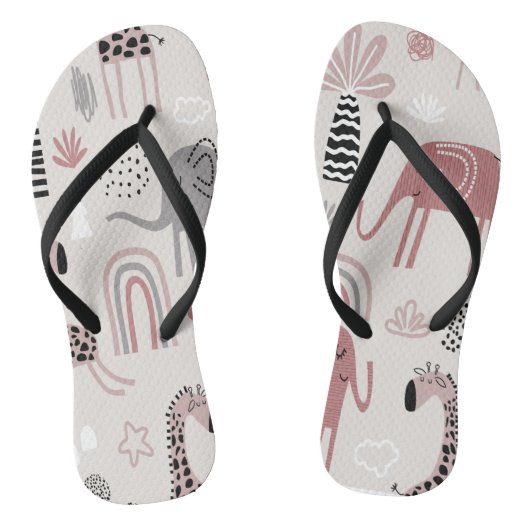 patroon met schattige olifanten en reuzengiraffes teenslippers (Voetbed)