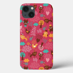 Patroon met schattige vogels en katten Case-Mate iPhone case