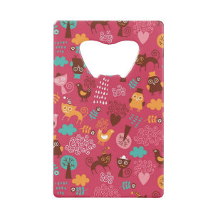 Patroon met schattige vogels en katten creditkaart flessenopener