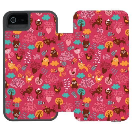 Patroon met schattige vogels en katten incipio iPhone portemonnee hoesje (Agenda Open)