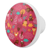 Patroon met schattige vogels en katten keramische knop (Rechts)