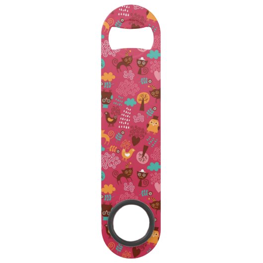 Patroon met schattige vogels en katten speed flessenopener (Achterkant)