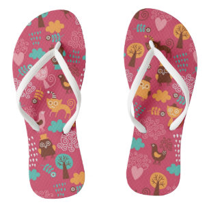 Patroon met schattige vogels en katten teenslippers