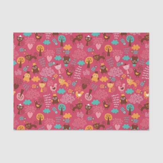 Patroon met schattige vogels en katten tissuepapier (Voorkant)