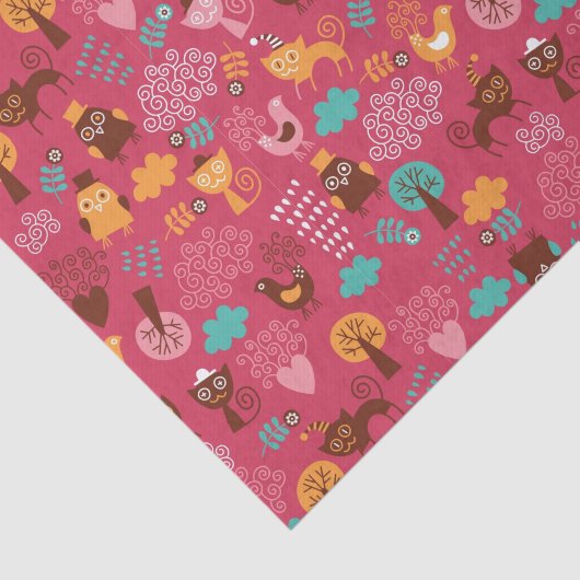 Patroon met schattige vogels en katten tissuepapier (Detail)