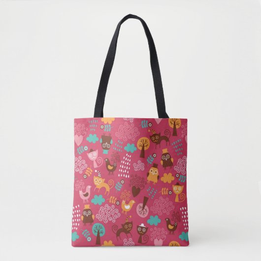 Patroon met schattige vogels en katten tote bag (Voorkant)