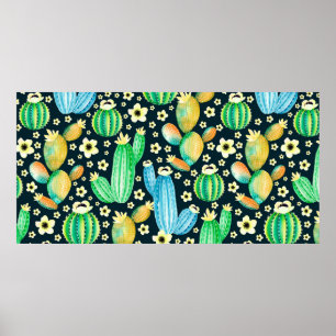 patroon met succulenten. Waterverf cactus Poster