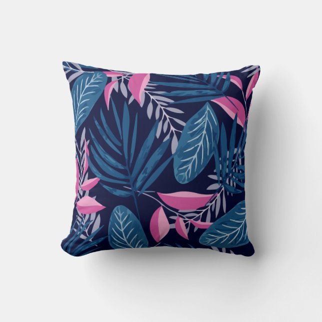 Patroon met tropische Flora blauw en roze Kussen (Voorkant)