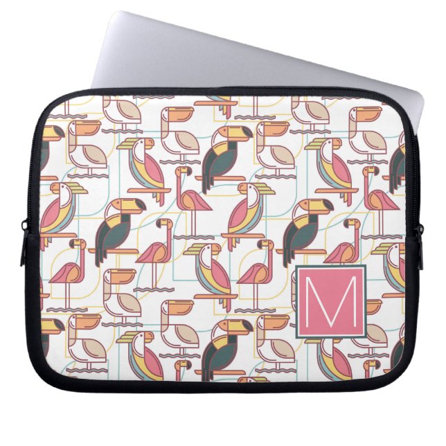 Patroon met tropische vogels | Voeg je Initiaal to Laptop Sleeve (Voorkant)