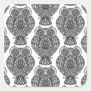 Patroon met uilen Doodle Vierkante Sticker