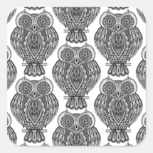 Patroon met uilen Doodle Vierkante Sticker (Voorkant)