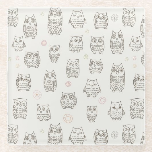 Patroon met uilen glazen onderzetter (Voorkant)