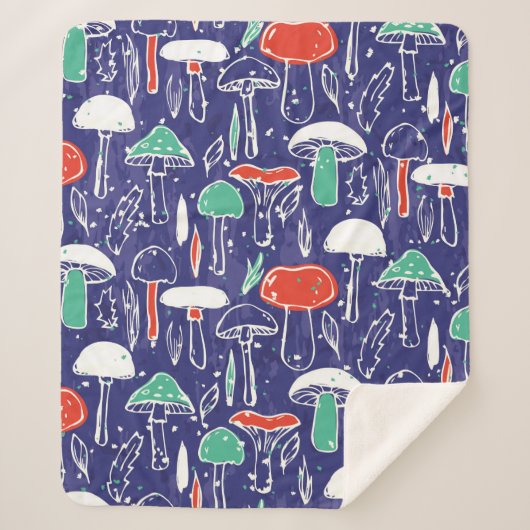 patroon met verschillende paddenstoelen. Autumn v Sherpa Deken (Voorkant)