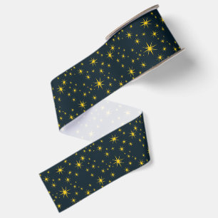 Patroon met vette gele sterren op blauwe achtergro grosgrain lint