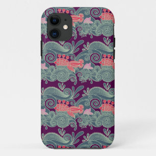Patroon met vis en Paarse golven Case-Mate iPhone Case