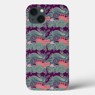 Patroon met vis en Paarse golven iPhone 13 Hoesje