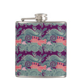 Patroon met vis en Paarse golven Heupfles (Voorkant)