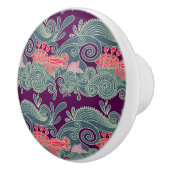 Patroon met vis en Paarse golven Keramische Knop (Rechts)