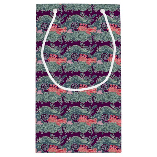 Patroon met vis en Paarse golven Klein Cadeauzakje (Achterkant)