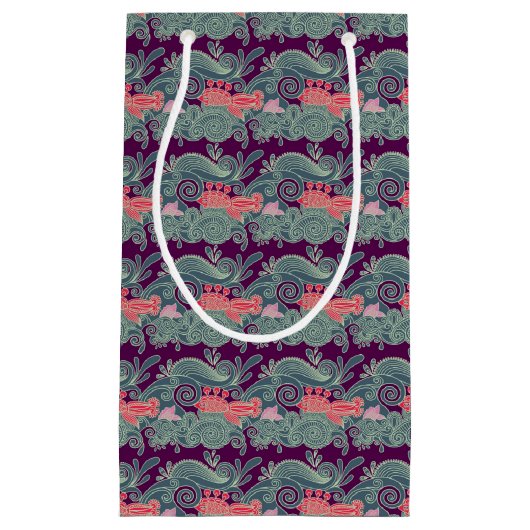 Patroon met vis en Paarse golven Klein Cadeauzakje (Voorkant)